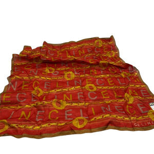 Celine Chain & Logo Print Red Silk Scarf